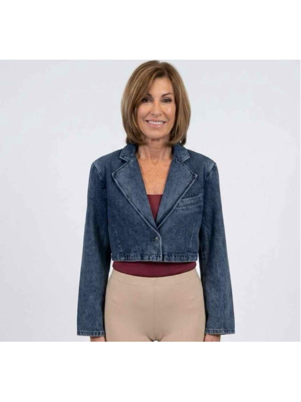 WeWoreWhat Mid Dark Light Cropped Blazer Denim Jacket NWT Size M